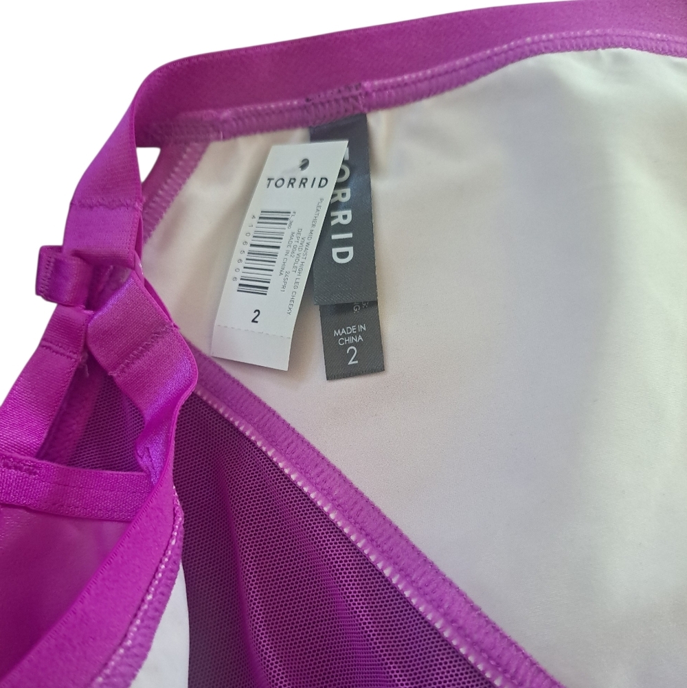 #132 Torrid 2 Pleather Mid Waist High Leg Cheeky - Vivid Violet - Picture 4 of 5